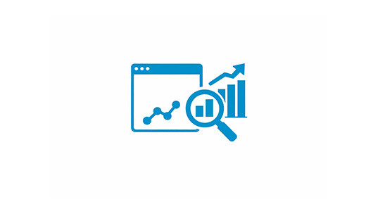 Ein Bildschirm mit einem Graphen und rechts daneben ein Balkendiagramm das mit einer Lupe angeschaut wird